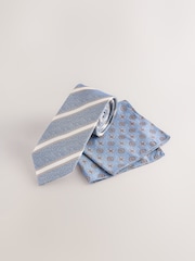 Neutral Stripe/Chambray Stripe with Pocket Square Slim Fit Shirt and Tie Pack - Image 10 of 10