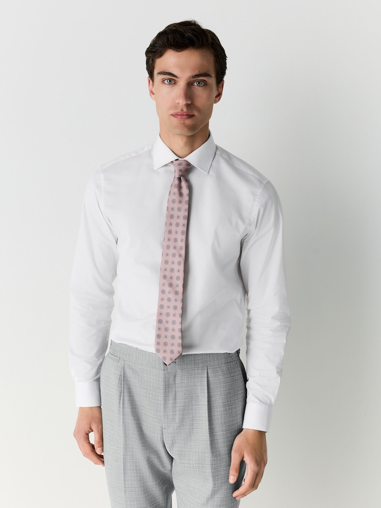 White/Pink Medalion Slim Fit Occasion Shirt And Tie Pack - Image 1 of 8