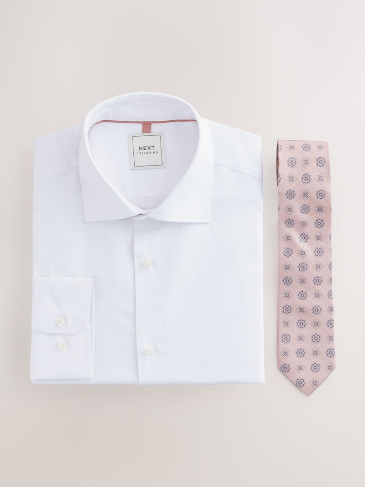 White/Pink Medalion Slim Fit Occasion Shirt And Tie Pack - Image 6 of 8