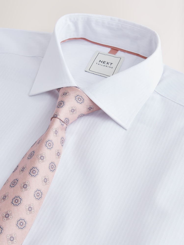 White/Pink Medalion Slim Fit Occasion Shirt And Tie Pack - Image 7 of 8