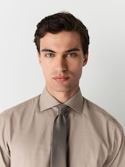 Neutral Brown Slim Fit Summer Cotton Blend Smart Shirt And Pocket Square Pack - Image 2 of 6