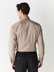 Neutral Brown Slim Fit Summer Cotton Blend Smart Shirt And Pocket Square Pack - Image 3 of 6