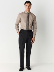 Neutral Brown Slim Fit Summer Cotton Blend Smart Shirt And Pocket Square Pack - Image 4 of 6