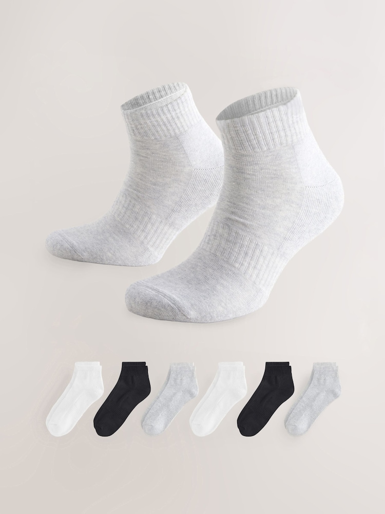 Black/White/Grey Essential Mid Trainer Socks 6 Pack - Image 1 of 8