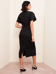 Friends Like These Black Short Sleeve Midi Tailored Dress With Ruche Detail - Image 4 of 4