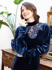 Hot Squash Blue Tie Sleeve Velvet Mini Dress - Image 5 of 7