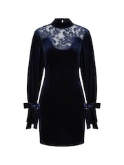 Hot Squash Blue Tie Sleeve Velvet Mini Dress - Image 7 of 7