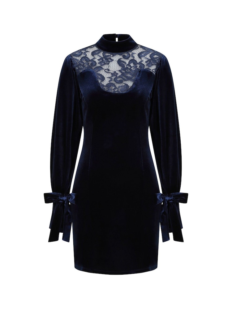 Hot Squash Blue Tie Sleeve Velvet Mini Dress - Image 7 of 7
