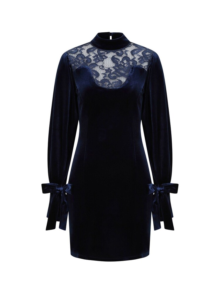 Hot Squash Blue Tie Sleeve Velvet Mini Dress - Image 7 of 7 Hot Squash Blue Tie Sleeve Velvet Mini Dress - Image 7 of 7