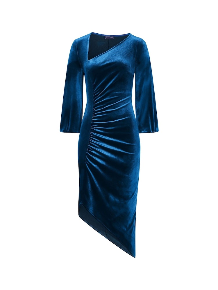 Vestido azul a media pierna fruncido de terciopelo de Hot Squash - Imagen 4 de 4 Vestido azul a media pierna fruncido de terciopelo de Hot Squash - Imagen 4 de 4