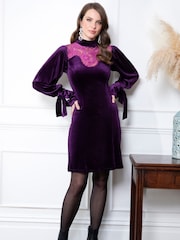 Hot Squash Purple Tie Sleeve Velvet Mini Dress - Image 2 of 5
