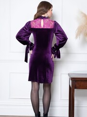Hot Squash Purple Tie Sleeve Velvet Mini Dress - Image 3 of 5