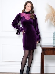 Hot Squash Purple Tie Sleeve Velvet Mini Dress - Image 4 of 5