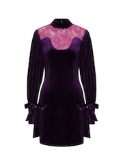 Hot Squash Purple Tie Sleeve Velvet Mini Dress - Image 5 of 5