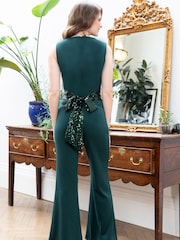 Hot Squash Green Sequin Waist Jumpsuit - Slika 6 iz 7