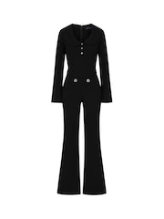 Hot Squash Bell Bottom Black Jumpsuit with Collar Detail - Image 5 of 5