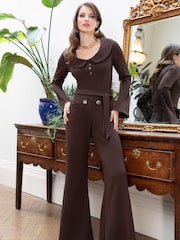 Hot Squash Bell Bottom Brown Jumpsuit with Collar Detail - Image 3 of 7
