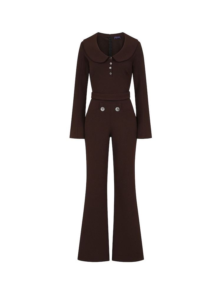 Hot Squash Bell Bottom Brown Jumpsuit with Collar Detail - Image 7 of 7