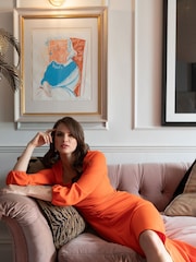 Hot Squash Orange Ruched Scuba Midi Dress - Image 4 of 6