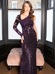 Hot Squash Purple One Sleeve Velvet Sequin Gown - Image 4 of 5