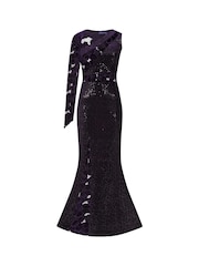 Hot Squash Purple One Sleeve Velvet Sequin Gown - Image 5 of 5