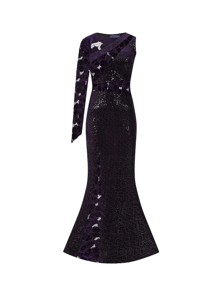 Hot Squash Purple One Sleeve Velvet Sequin Gown - Image 5 of 5