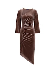 Hot Squash Velvet Ruched Midi Brown Rochie - Image 5 of 5