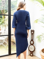 Hot Squash Blue Ruched Scuba Midi Dress - Image 5 of 6