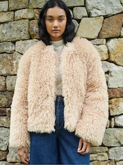 Ro&Zo Brown Beige Faux Fur Coat - Image 1 of 7
