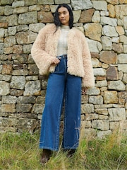 Ro&Zo Brown Beige Faux Fur Coat - Image 3 of 7