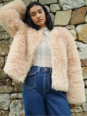 Ro&Zo Brown Beige Faux Fur Coat - Image 4 of 7