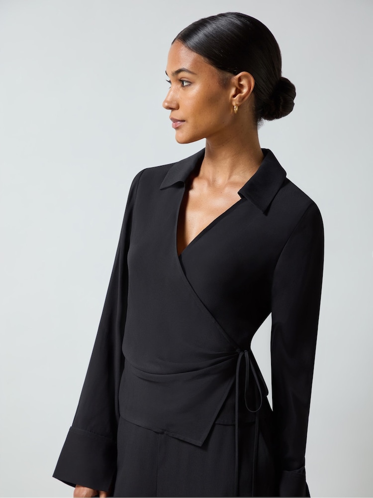 Ro&Zo Black Crepe Wrap Shirt - Image 1 of 3 Ro&Zo Black Crepe Wrap Shirt - Image 1 of 3