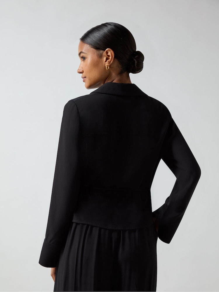 Ro&Zo Black Crepe Wrap Shirt - Image 2 of 3 Ro&Zo Black Crepe Wrap Shirt - Image 2 of 3