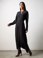 Ro&Zo Black Crepe Keyhole Midi Dress - Image 1 of 4