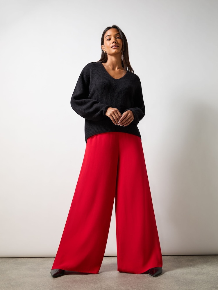 Ro&Zo Red Crepe Wide Leg Trousers - Image 1 of 3 Ro&Zo Red Crepe Wide Leg Trousers - Image 1 of 3