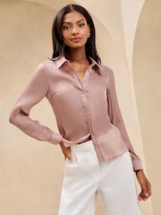 Lipsy Pink Satin Chiffon Mix Shirt - Image 4 of 4
