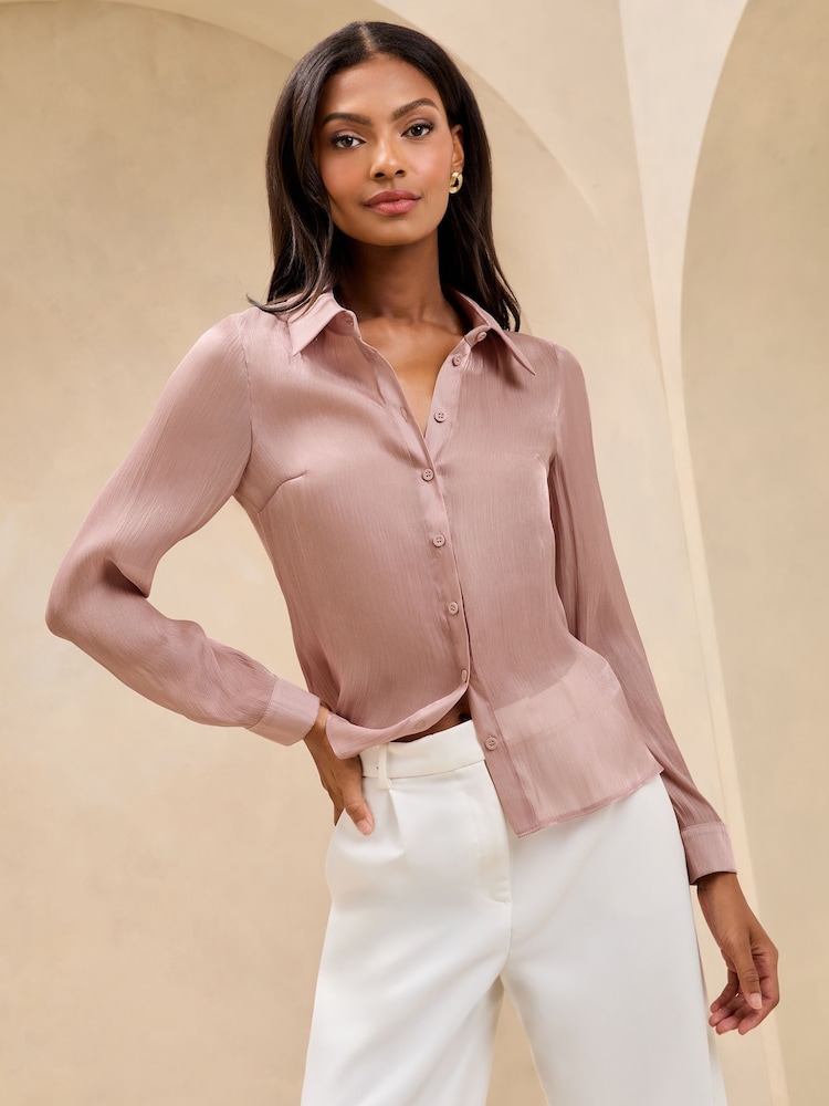 Lipsy Pink Satin Chiffon Mix Shirt - Image 4 of 4