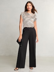 Lipsy Black Tulip Sleeve Round Neck Button Detail Satin Top - Image 3 of 4