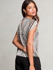 Lipsy Black Tulip Sleeve Round Neck Button Detail Satin Top - Image 4 of 4