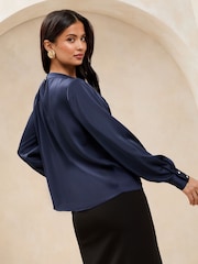 Lipsy Navy Satin Trim Detail Blouse - Image 4 of 4