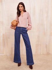Friends Like These Pink Long Sleeve Button Notch Neck Blouse - Image 3 of 4