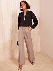 Friends Like These Black Long Sleeve Button Notch Neck Blouse - Image 1 of 4