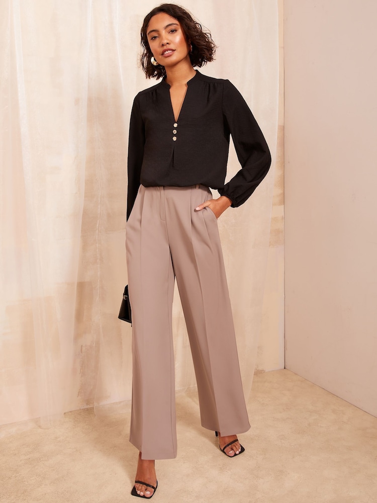 Friends Like These Black Long Sleeve Button Notch Neck Blouse - Image 1 of 4