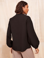 Friends Like These Black Long Sleeve Button Notch Neck Blouse - Image 4 of 4