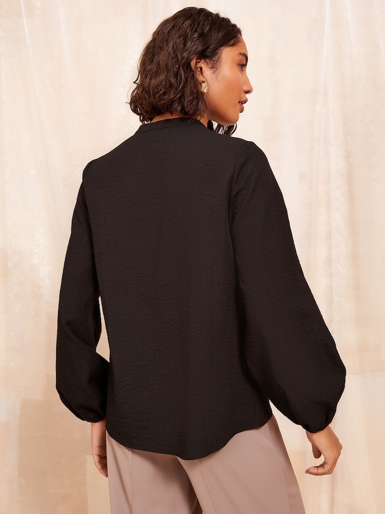 Friends Like These Black Long Sleeve Button Notch Neck Blouse - Image 4 of 4