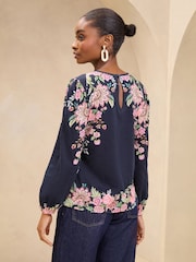 Lipsy Black Printed Keyhole Long Sleeve Top - Image 4 of 4