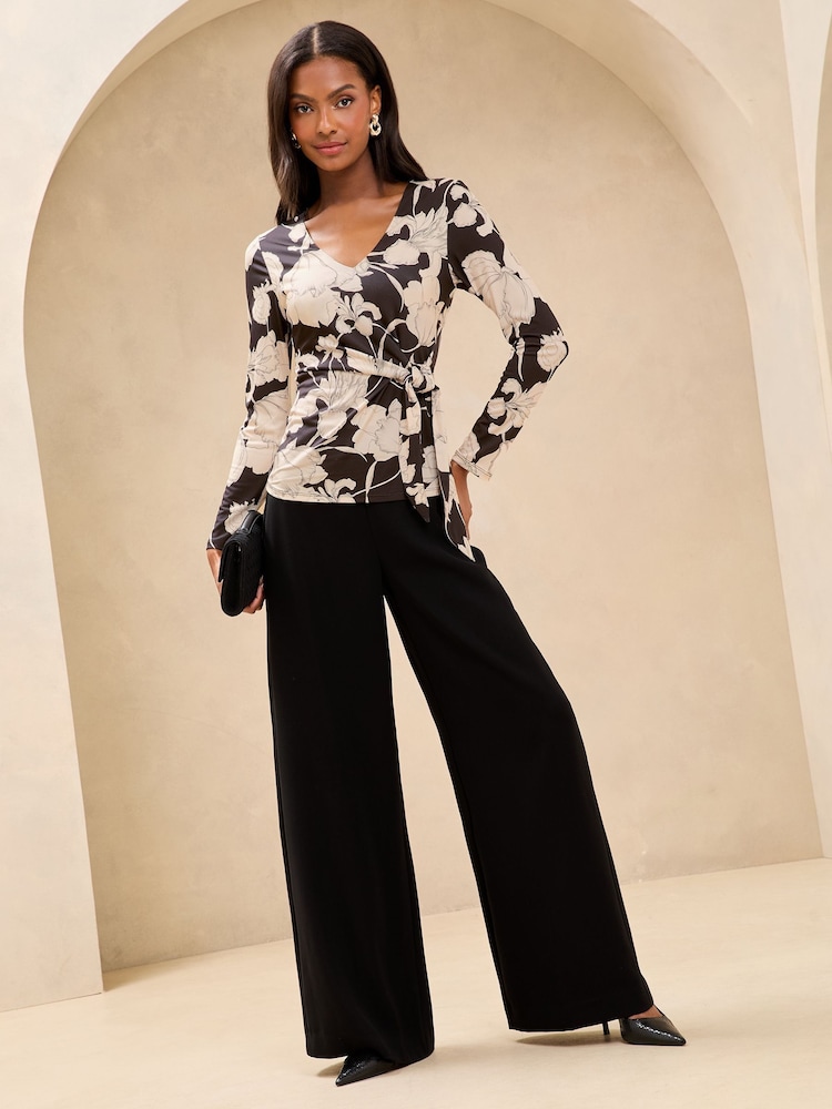 Lipsy Black Floral  Tie Waist Top - Image 2 of 4