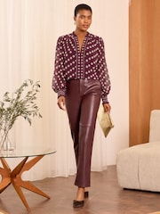 Love & Roses Berry Red Notch Neck Printed Blouse - Image 3 of 4
