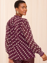 Love & Roses Berry Red Notch Neck Printed Blouse - Image 4 of 4