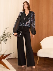 Love & Roses Black Animal Printed Pussybow Black Blouse - Image 4 of 4